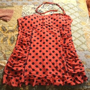 Tankini top, Arizona, Madium, Hot Pink with navy polka dots